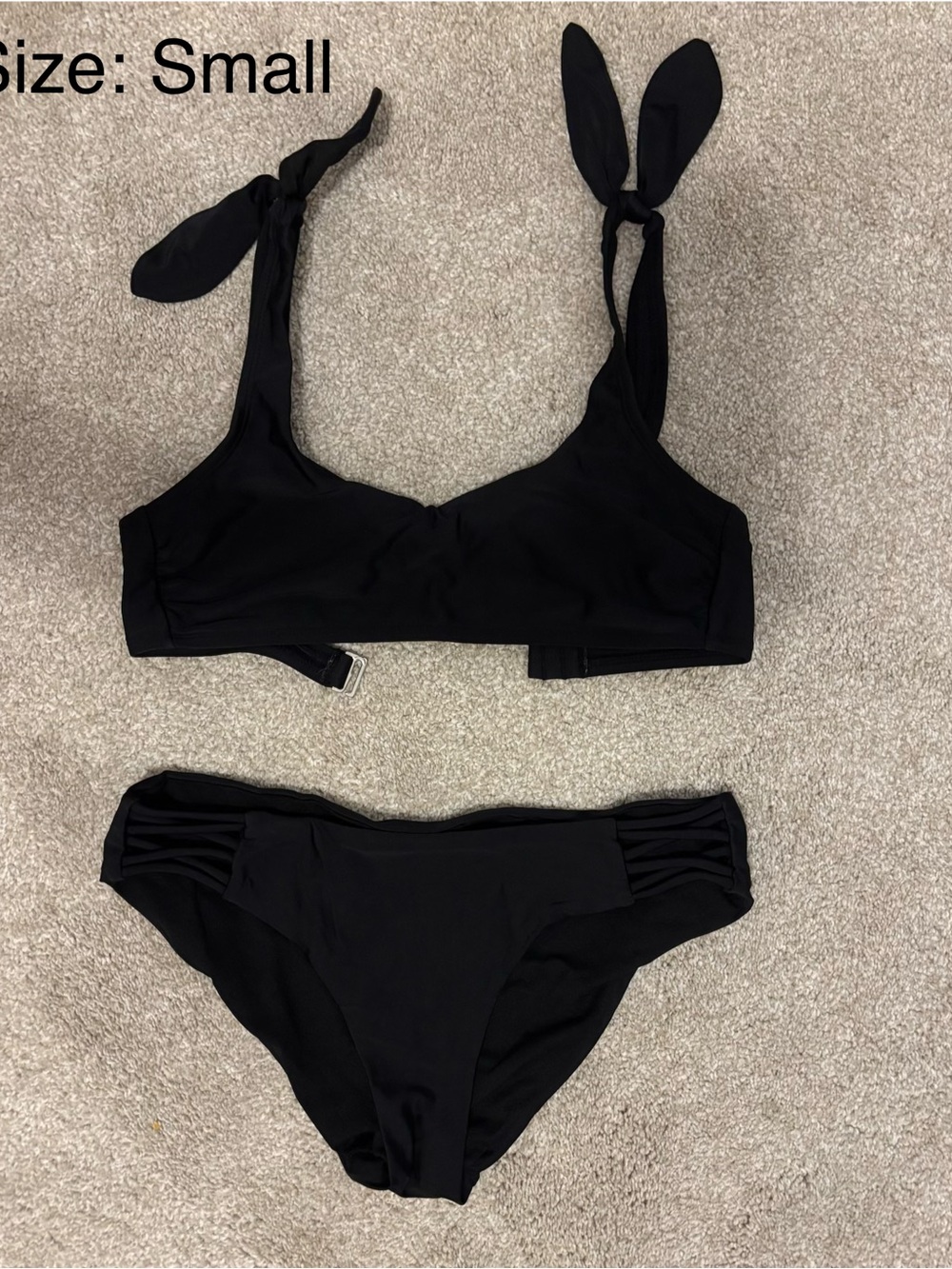 Black Tie-Shoulder Bikini Set